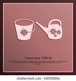 Bucket and watering can vector icon