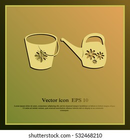 Bucket and watering can vector icon