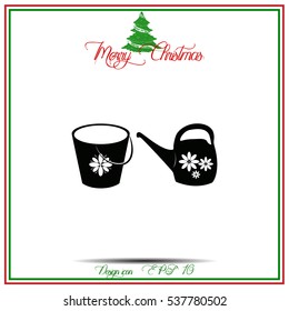 Bucket and watering can vector icon