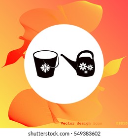 Bucket and watering can vector icon