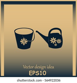 Bucket and watering can vector icon