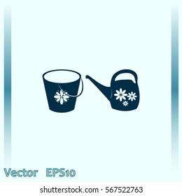 Bucket and watering can vector icon