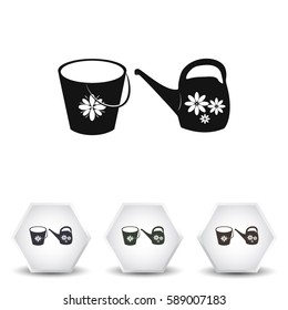 Bucket and watering can vector icon