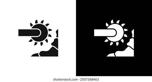 Bucket wheel excavator icon flat line symbol set.