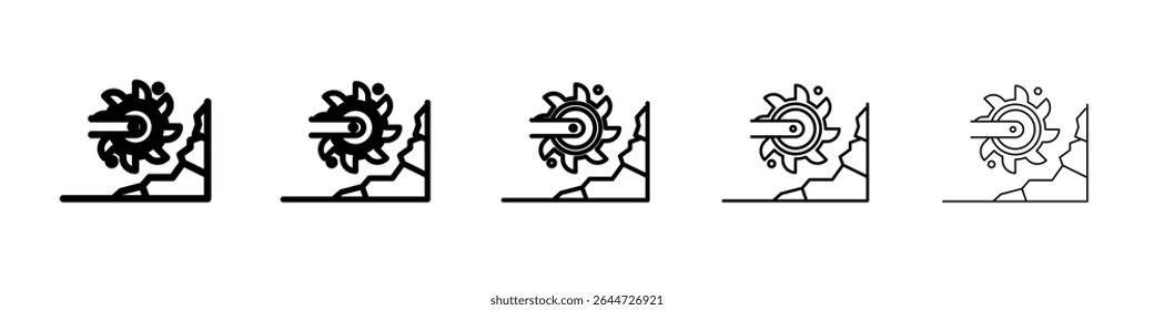 Bucket wheel excavator icon flat illustration set logo