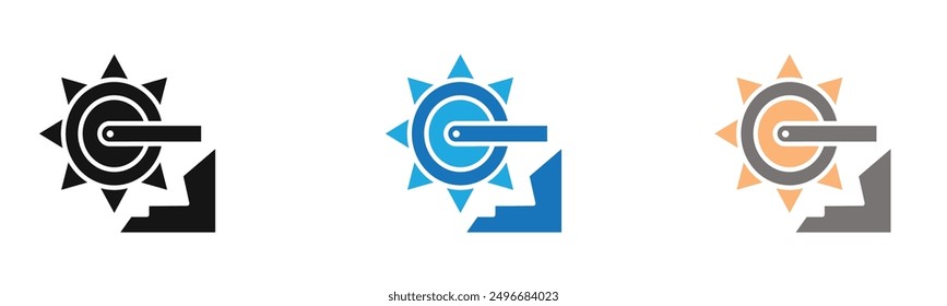 bucket wheel excavator icon outline collection or set in black and white