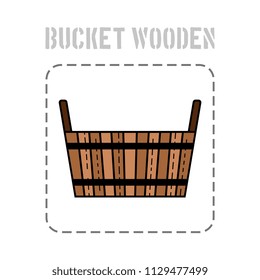 Bucket wooden. Flat icon, object of barrel products for design.
