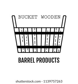 Bucket wooden. Flat icon, object of barrel products for design.