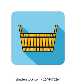 Bucket wooden. Flat icon, object of barrel products for design.