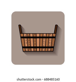 Bucket wooden. Flat icon, object of barrel products for design. Vector illustration