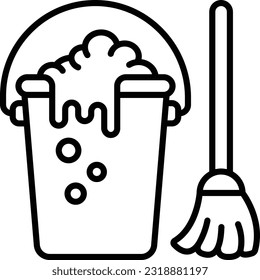 Buckets Bubbles with Broom concept, Pail filled with Soapy Foam vector icon design, Housekeeping symbol, Home cleaning sign, Professional cleaners equipment stock illustration