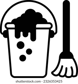 Buckets Bubbles with Broom concept, Pail filled with Soapy Foam vector icon design, Housekeeping symbol, Office caretaker sign, porter or cleanser equipment stock illustration