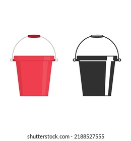 Buckets icon set in flat style. Water bucket isolated on white background. Plastic pail sign. Vector illustration EPS 10.