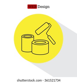 Buckets of paint and roller line icon 