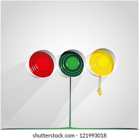 buckets with red yellow and green paint. Eps10 .Image contain transparency and various blending modes