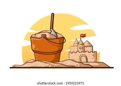 Buckets and sand kingdoms in summer