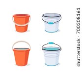 Buckets set. Flat vector illustration. Bucket empty and with water.