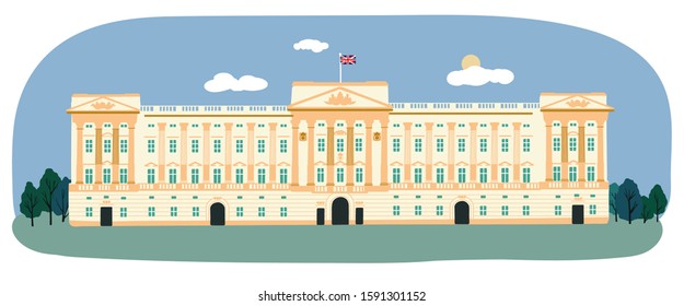 Buckingham Palace, London UK. Travel vector illustration.