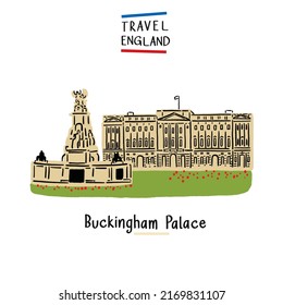Buckingham Palace Royal residence in London England Hand drawn color Illustration svg