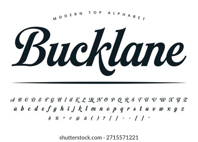 Bucklane Skript Schriftart und Alphabet Satz von Vektor-Kalligrafie Buchstaben a b c d Skript Schriftart einzelne Buchstaben