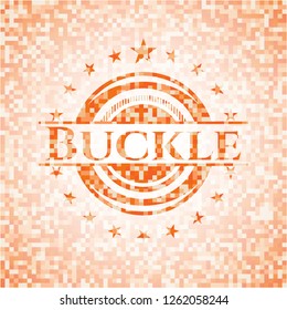 Buckle abstract emblem, orange mosaic background