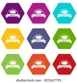Buckle element icons 9 set coloful isolated on white for web