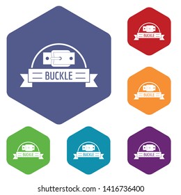 Buckle element icons vector colorful hexahedron set collection isolated on white 