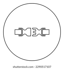 Buckle fastener clasp furniture for clothes system of fast snap join for backpack bag opened icon in circle round black color vector illustration image outline contour line thin style
