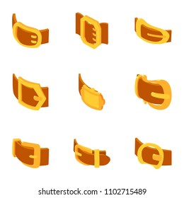 Buckle icons set. Cartoon set of 9 buckle vector icons for web isolated on white background