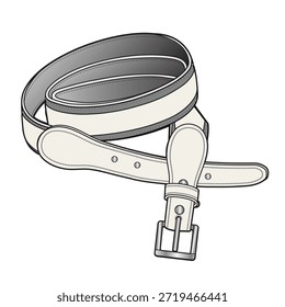Cinturones de cuero con hebilla Vector diseño maqueta Plantilla boceto plano técnico.