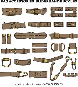 Quick Release Buckles and Clasps Flat Sketch Vector Illustration
