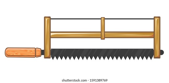 Bucksaw. Vector. Joiner or carpenter saw for sawing wood, plywood and other materials. Flat cartoon style. Isolated object on a white background.