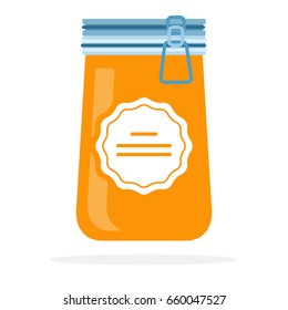 Buckwheat honey in a jar with a lid on the lock vector flat material design isolated on white