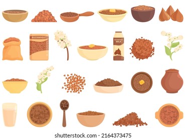 Buckwheat icons set cartoon vector. Agriculture cereal. Detox diet
