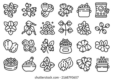 Buckwheat icons set outline vector. Agriculture cereal. Detox diet