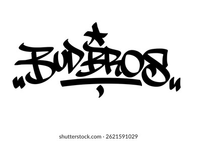 Etiqueta de graffiti "Bud Bros" en estilo atrevido de arte callejero. Letras dibujadas a mano con un ambiente urbano y fresco, perfectas para la cultura del cannabis, temas de hermandad, diseños stoner y proyectos de streetwear.	