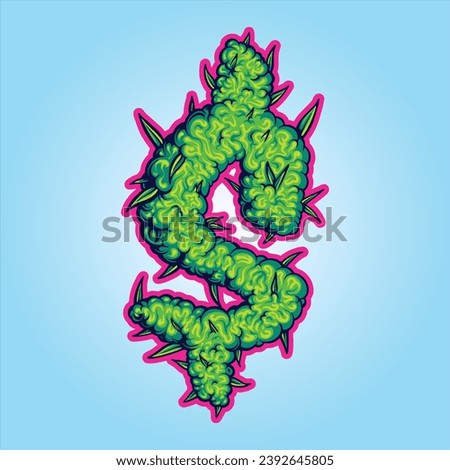 Bud bucks marijuana monogrammed dollar sign  vector illustrations for your work logo, merchandise t-shirt, stickers and label designs, poster, greeting cards advertising business company or brands