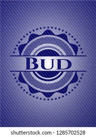 Bud emblem with denim high quality background