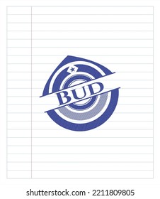 Bud emblem draw with pen effect. Blue ink. Vector Illustration. Detailed. 