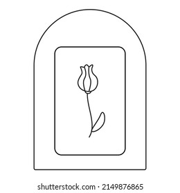 Bud flower in frame outline logo. Growing concept. Boho emblem. Botanical sign for company branding. Editable stroke. Isolated vector stock illustration