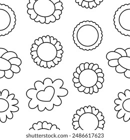 Bud flower plant. Seamless pattern. Coloring Page. Nature and spring. Hand drawn style. Vector drawing. Design ornaments.