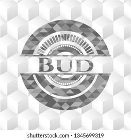 Bud grey badge with geometric cube white background