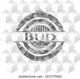 Bud grey emblem with geometric cube white background