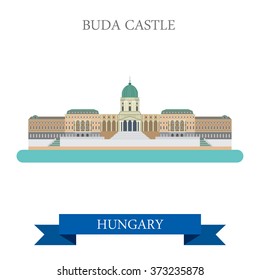 Buda Castle in Budapest Hungary. Flat cartoon style historic sight showplace attraction landmarks web site vector illustration. World countries cities vacation travel sightseeing collection.