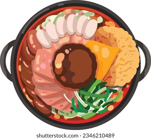 Budae jjigae Army Stew illustration vector