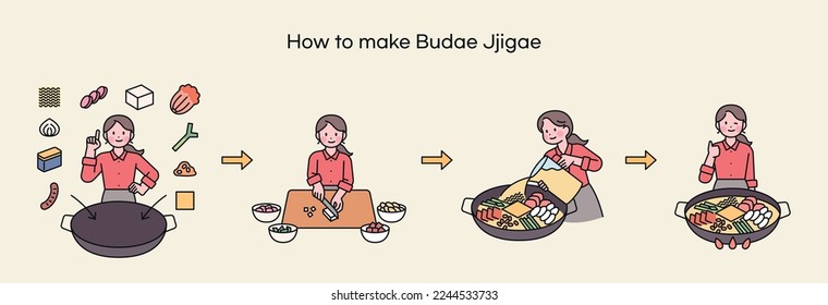 Budae-jjigae, ein in der koreanischen Geschichte gezüchtetes Essen. Ein Küchenchef erklärt, wie man Budae-Jigae herstellt.