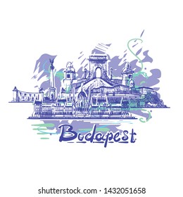 Budapest abstract color drawing. Budapest sketch vector illustration isolated on white background.