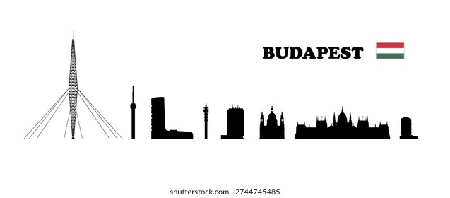 Budapest City. Set of skyscraper silhouettes on white background. Vector illustration