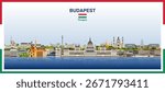 Budapest city skyline with a frame border in the colors of the flag of Hungary. Vector illustration