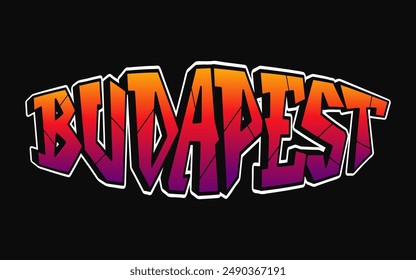 Budapest city word trippy psychedelic graffiti style letters.Vector hand drawn doodle cartoon logo Budapest illustration. Funny cool trippy letters, fashion, graffiti style print for t-shirt, poster